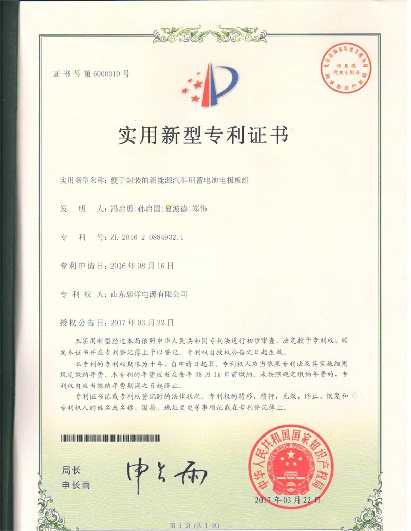 Patent certificate 3
